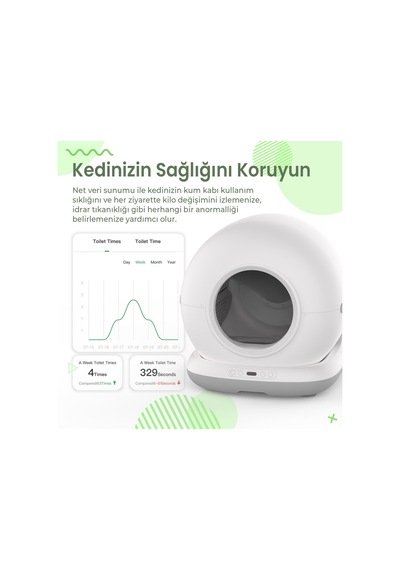 Cb001 Akıllı Otomatik Kedi Tuvaleti, App İle Uzaktan Kontrol, 75lt Hazne, 7lt Çöp Haznesi, Ağır