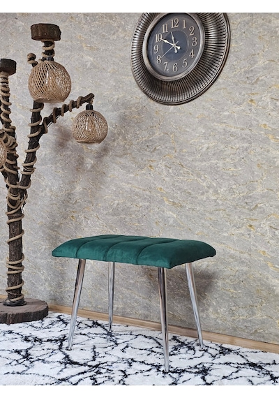 Zafir Krom Sivriltme Ayaklı 60 Cm Puf Bench - Puf - Bench - Oturak - Mutfak Oturağı - Antre Oturağı Yeşil