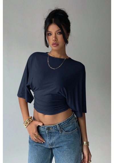 Cool Tarz Kadın Lacivert Crop Bluz Yarım Kol Salaş Fit Yüksek Bel Büzgülü Basic Tişört Lacivert Lacivert Cool Tarz Kadın Lacivert Crop Bluz Yarım Kol Salaş Fit Yüksek Bel Büzgülü Basic Tişört Lacivert Lacivert