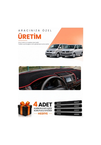 Vw Transporter T5 Tek Kapaklı 2003-2016 Uyumlu Torpido Koruma Örtüsü Oto Kılıfı - Siyah Kırmızı