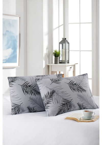 2'li Yastık Kılıfı Pamuklu 50x70 Cm Gri Palm
