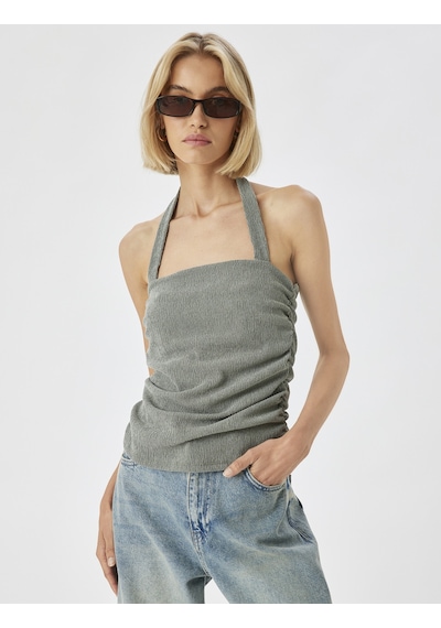 Koton Halter Yaka Üst Dokulu Slim Fit Ada Çayı 4sak10942ek Açık Yeşil