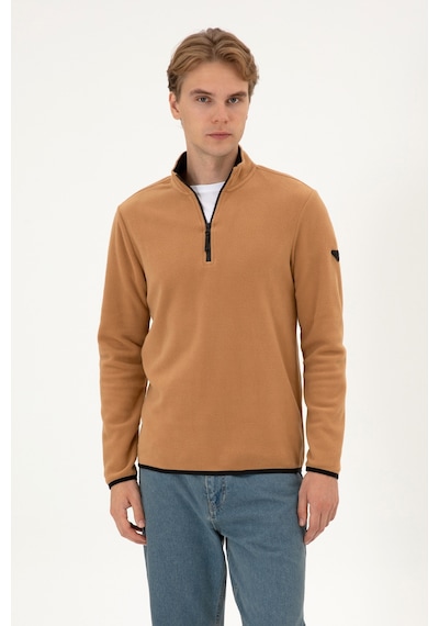 U.S. Polo Assn. Erkek Regular Fit Camel Polar Yarım Fermuarlı Basic Sweatshirt 50313777-VR233