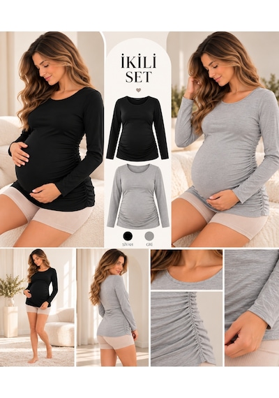 Luvmabelly Myra2301 2304 Hamile Tshirt Seti Siyah