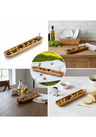 35cm Bambu Zeytinlik Doğal Ahşap Oval Uzun Servis Tabağı Meze Sunumu, Çerezlik, Atıştırmalık Tabağı Çevre Dostu Mutfak Ve Sofra Aksesuarı Çok Renkli