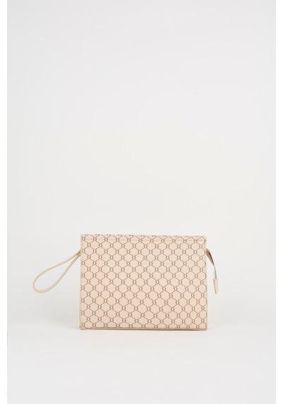 Vivaq Kadın Petunya Desenli Krem Astarlı Suni Deri Bilek Askılı Portföy El Ve Clutch Çanta