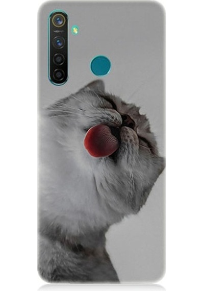 Realme 5 Pro Uyumlu Dilini Çıkaran Kedi Desenli Silikon Kılıf