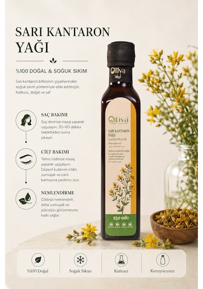 Oılıva Sarı Kantaron Yağı 250 Ml %100 Saf Ve Doğal, Soğuk Sıkım, St. John S Wort Oil