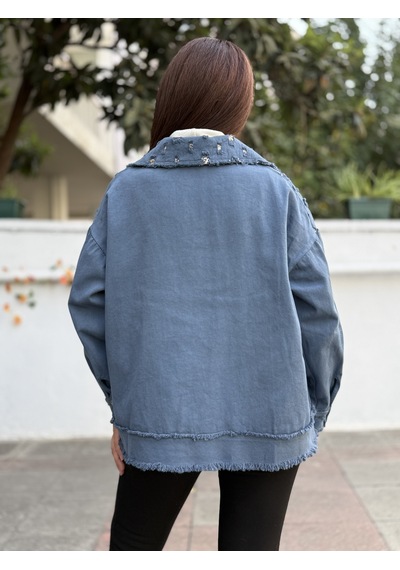 İtalyan Pullu Gabardin Ceket İndigo Mavi 50 Bedene Kadar