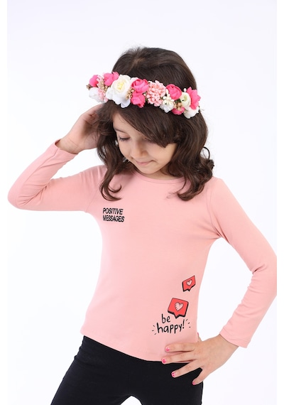 Toontoy Kids Toontoy Kız Çocuk Baskılı Tişört Koyu Pudra
