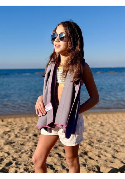 Çift Taraflı Mikrofiber Havlu, Antrasit Gri, 80x130 Cm, Kum Tutmaz, Hızlı Kuruyan, Plaj Spor Seyahat Pembe Overlokl Çok Renkli
