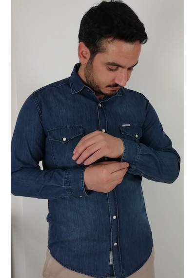 Tousus Slim Fit Kot Erkek Gömlek Slm-2015-tss Mavi
