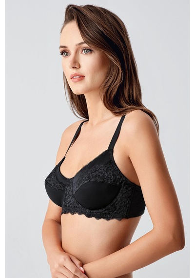 New Bra Kadın C Kap Balenli Toparlayıcı Dantelli Desteksiz Sütyen Siyah 8112 Siyah