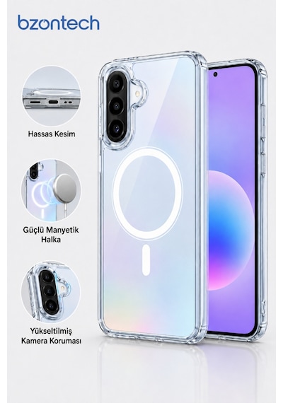 Samsung Galaxy Uyumlu A57  Yumuşak Magsafe Kablosuz Şarj Destekli Şeffaf Kılıf Kamera İçin Yükseltilmiş Çerçeve