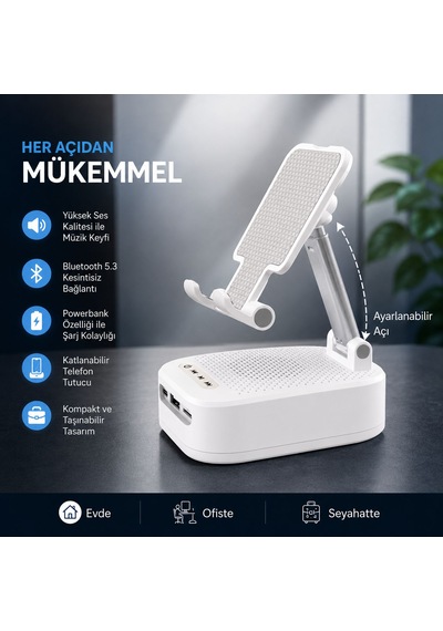 3 In 1 Bluetooth Telefon Tutucu Ve Powerbank Özelikli Tf Kart Ve Usb Bellek Destekli Tutuculu Bluetooth Hoparlör