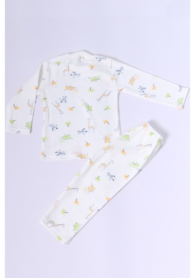Hçm Bebek Pamuk Pijama Takımı Tenkli Baskılı Bisiklet Yaka A2 Yeşil