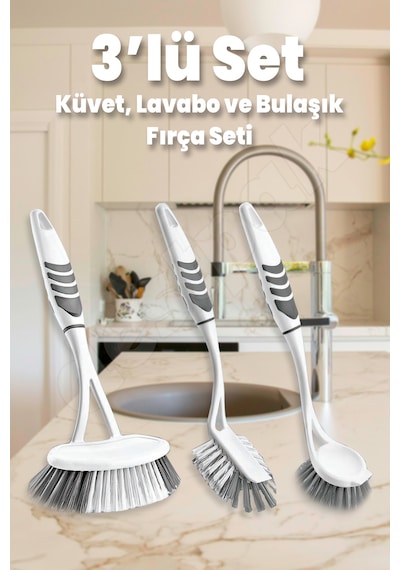 Banyo Lavabo ve Bulaşık Fırça Seti 3'lü