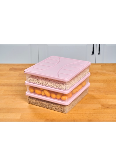 Superpup Saklama Kabı Soft Kapak 3 Adet 3 Litre Pudra Pembe Dondurucu Kabı Açık Pembe