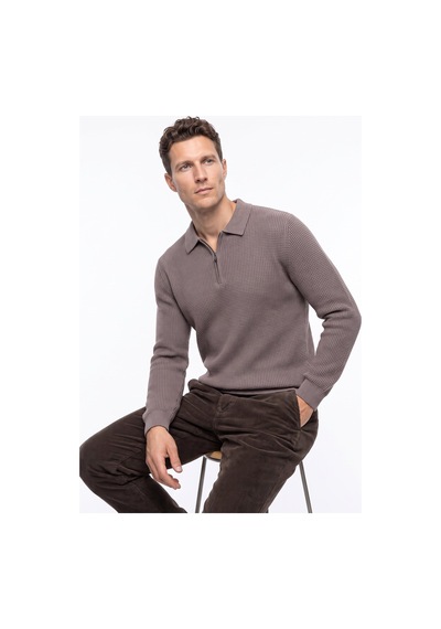 Fabrika F6wm-kzk 2035 Vizon Erkek Slim Fit Polo Yaka Triko Kazak