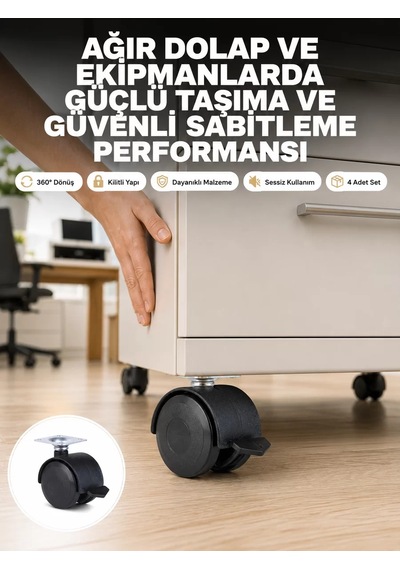 Hepsi Kilitli Mobilya Tekerleği 6 Cm 4 Lü Kolay Kurulum Najmaddin Diğer