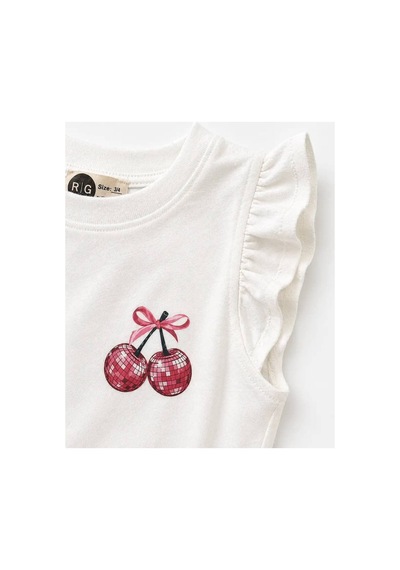 Poala Kids Kiraz Baskılı Crop Tişört Beyaz