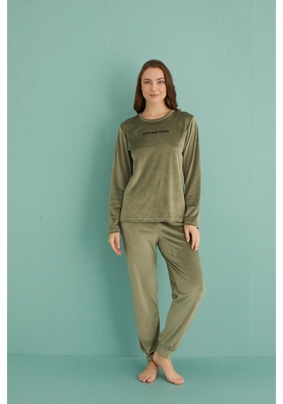 Gd Goldoremi 13165-11 Kadın Automn Vibes Kadife Manşetli Pijama Takım 001