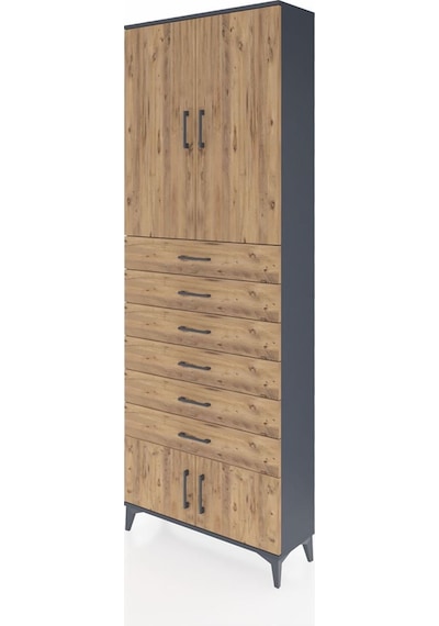 Arges Dolap 3 Raflı 6 Çekmeceli 4 Kapaklı 88x30x243 Antrasit-çam Antrasit