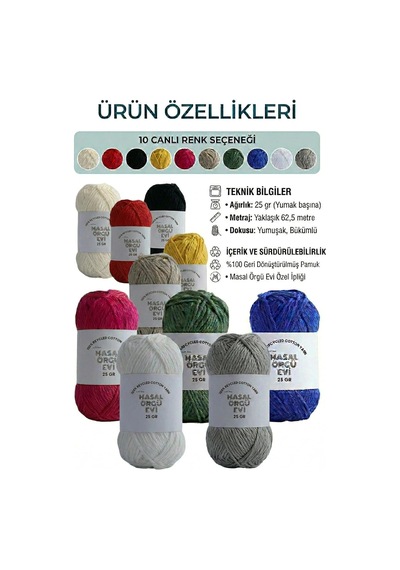 Tr 25 Gram Mini Cotton Serisi%100 Pamuk Örgü İpi 10 Renk Punch Ve Amigurumi İpi