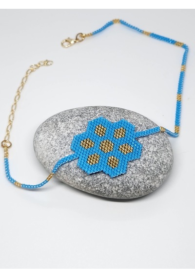 Harmel Jewelry Miyuki Mavi Çiçek Choker Kolye Mavi