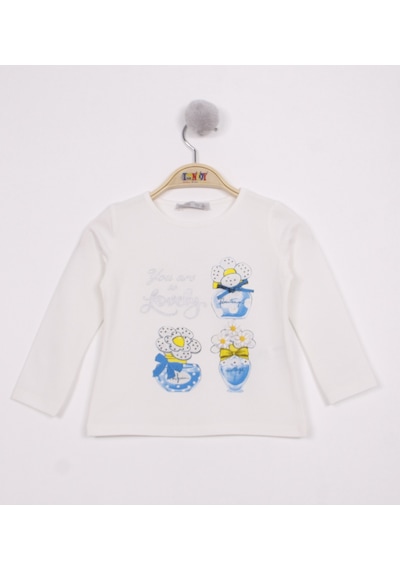 Toontoy Kids Toontoy Kız Çocuk Papatya Vazo Baskılı T-shirt Ekru