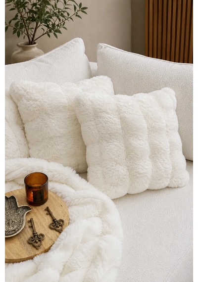 Peluş Bubble Kırlent Kılıfı 2'li Beyaz