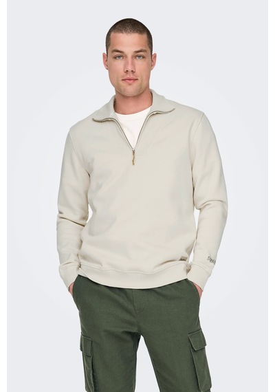Only & Sons Erkek Onsrıley Yarım Fermuar Yakalı Sweatshirt 22030160 Ekru Ekru