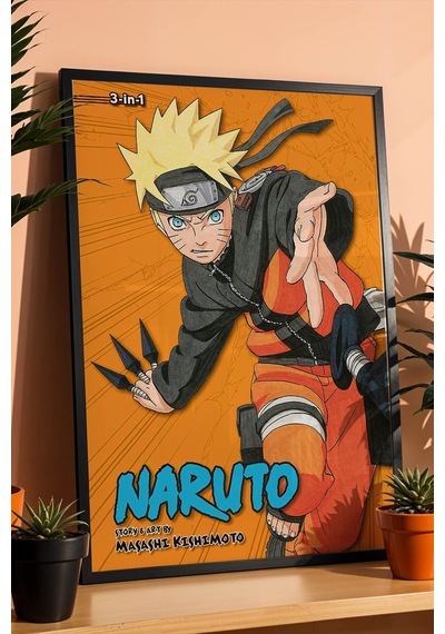 Naruto Uzumaki Çerçeveli Tablo - Lüks Anime Sanat Posteri Masashi Kishimoto Tarzı Duvar Dekoru Siyah