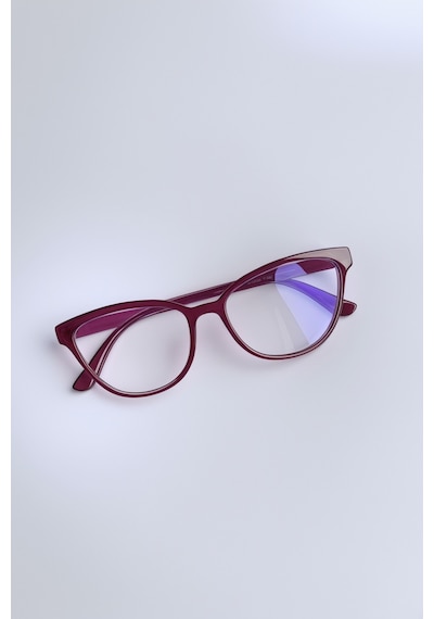 Mavi Işık Korumalı Cat Eye Gözlük Optik Uyumludur Blue Block Şeffaf Bordo Çerçeve Desenli