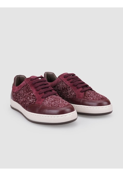 %100 Hakiki Deri Bordo Bağcıklı Kadın Sneaker Bordo