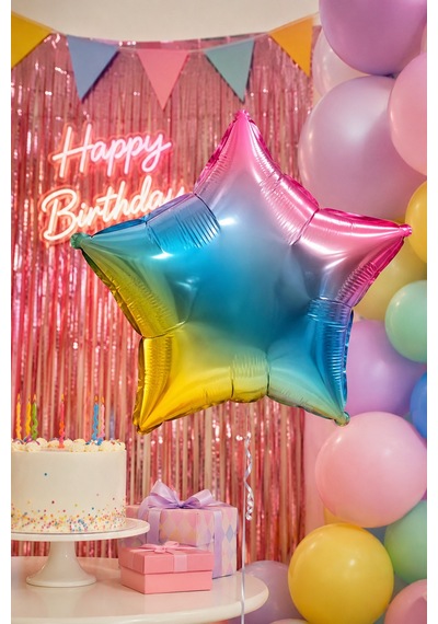 Folyo Balon Yıldız Rainbow 18 İnç 45 Cm Renkli Doğum Günü Parti Kutlama Süsleme Dekor Balonu Çok Renkli