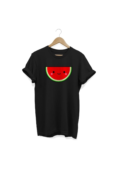 Gülen Karpuz Baskılı Siyah T-shirt Siyah