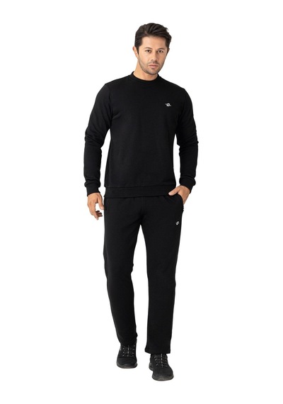 Crozwise Erkek Pamuklu Kışlık Spor Sweatshirt Siyah