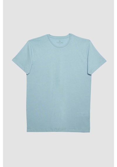 Tudors Erkek Slim Fit Dar Kesim Pamuk Yumuşak Dokulu Basic Açık Mavi Bisiklet Yaka Tişört-31787-mavi Mavi
