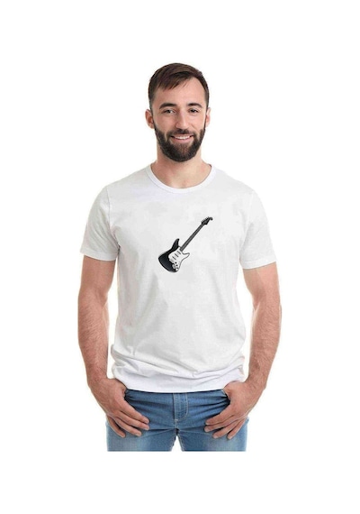 Gitar Baskılı Beyaz Erkek Tshirt