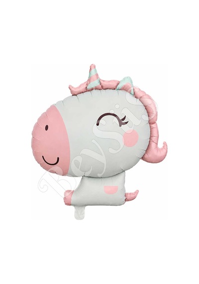 Pembe Retro Unicorn Folyo Balon Pembe-beyaz