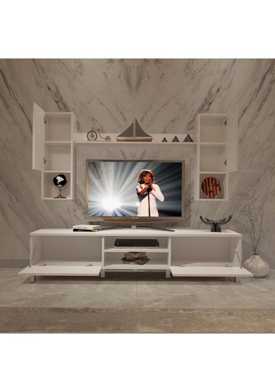 Decoraktiv Eko 5da Slm Dvd Krom Ayaklı Tv Ünitesi Tv Sehpası Beyaz