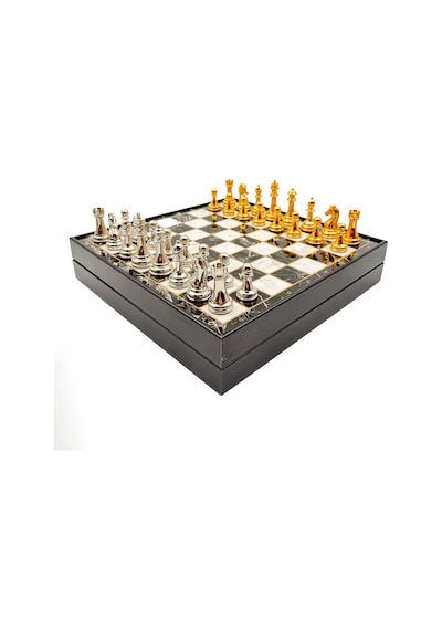 Ahşap - 960 - Satranç Takımı Siyah Gümüş Metal Taşlı Merkp36s - 30cm, Altın-gümüş - Muratech - - Merkp36s30ag