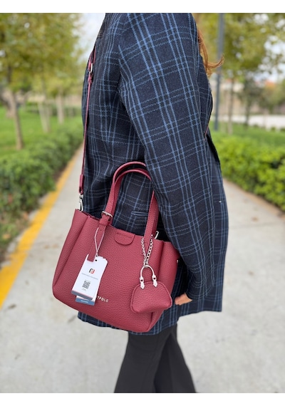 Just Polo Lüks Tasarım 3 Bölmeli Yumuşak Deri Lüks Ve Şık Dokunuş El & Omuz Çantası Shoulder Bag Bordo