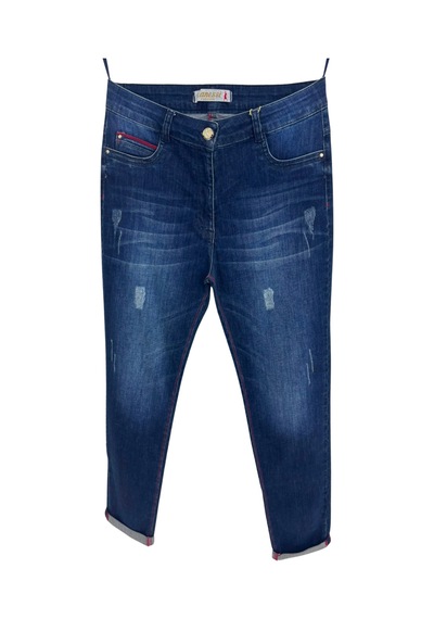 Büyük Beden Fermuarlı Denim Kadın Pantolon Lacivert