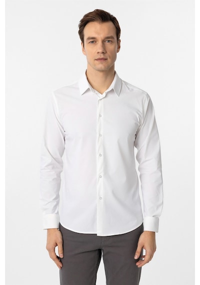 Süvari Beyaz Slim Fit Düz Klasik Yaka Gömlek-34100 Beyaz