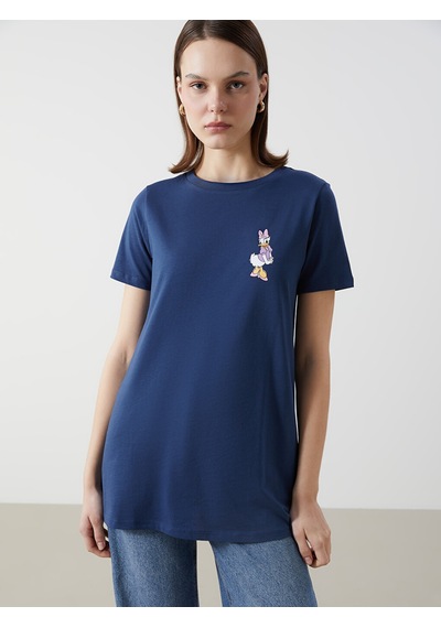 Lcw Comfort İndigo Daisy Duck Baskılı %100 Pamuklu Kadın Tişört