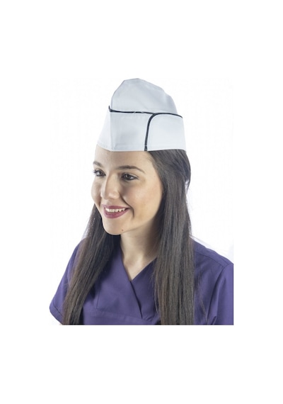 Beyaz Üzerine Siyah Biye Aşçı Kayık Kep - Unisex-Standart-Tek Parça