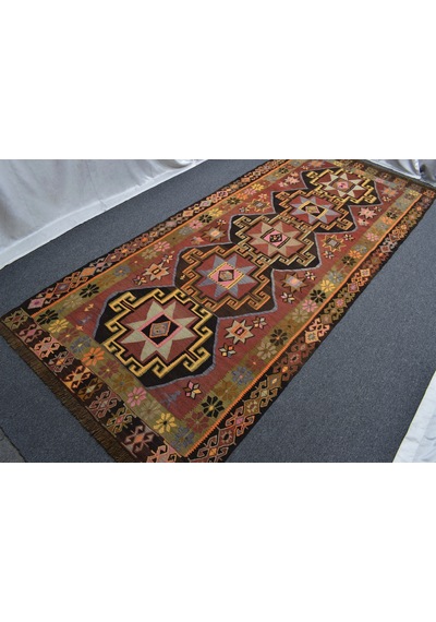 Zehra Abla Halı El Dokuma Tek Parça Yıldızlı Kars Kağızman Yün Kilim 7131 Çok Renkli