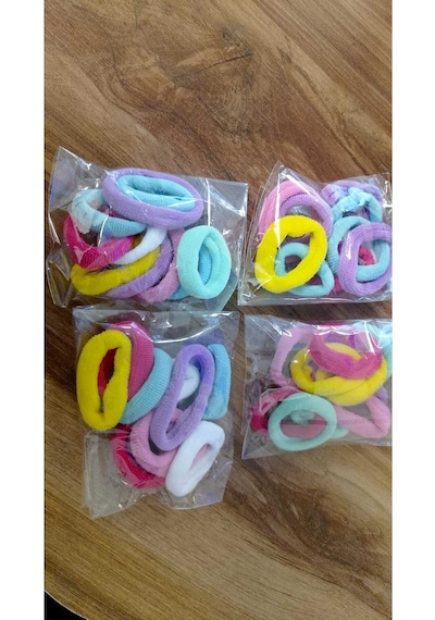 Şehrazat Handmade Renkli Midi Orta Boy Havlu Lastik Toka Seti Çok Renkli